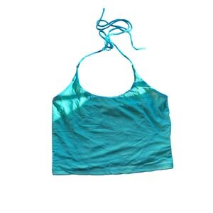 Bear Dance Turquoise Mesh Halter Crop Top Yellow Lining Womens Size Medium
